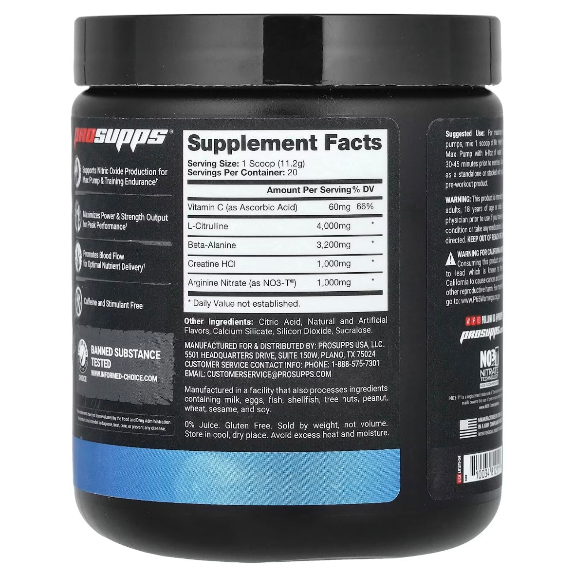 ProSupps, Mr. Hyde, Signature Max Pump, Pre-Workout, Caffeine-Free, Blue Razz, 7.9 oz (224 g) EXP July 2025