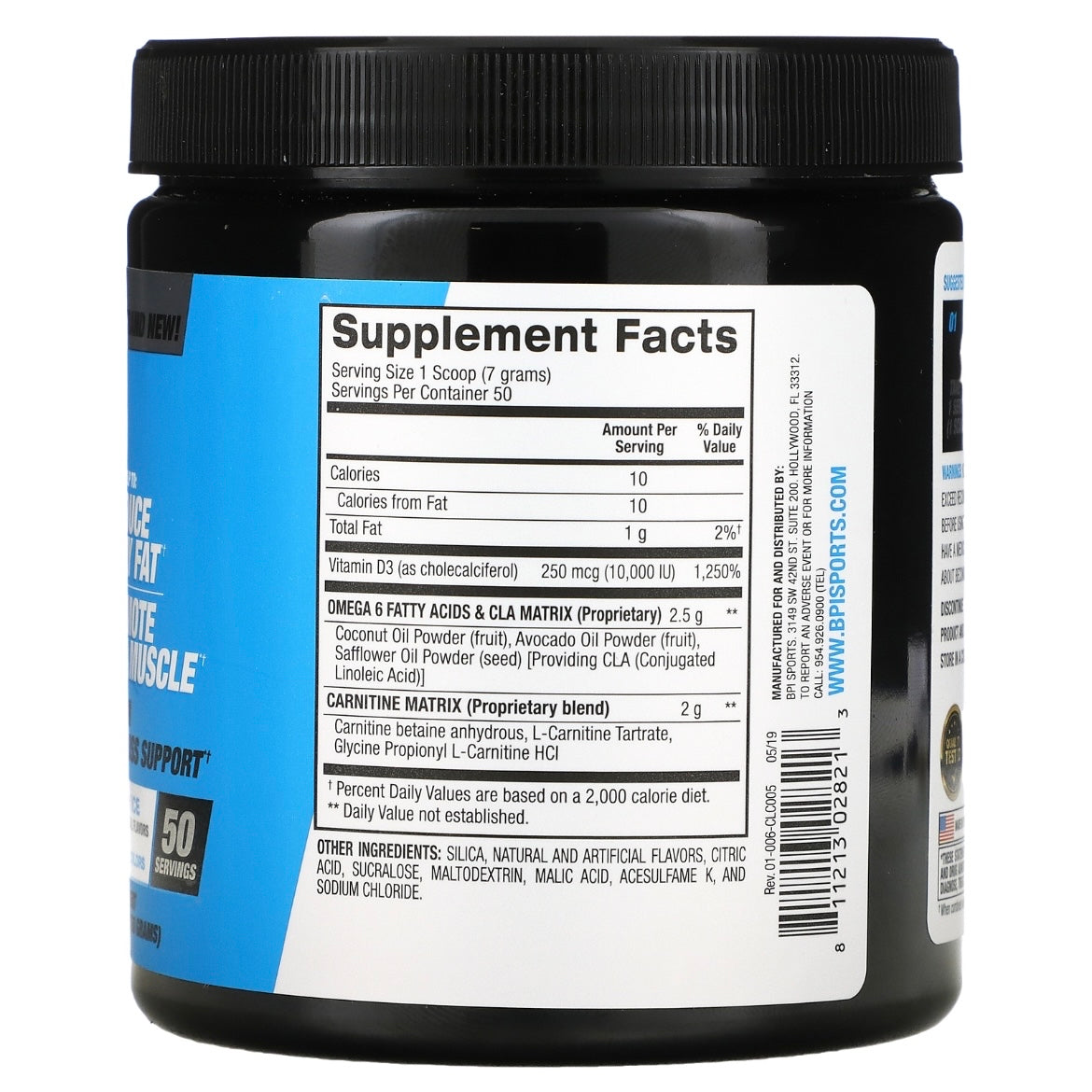 BPI Sports CLA + Carnitine (350g) 50 Servings Rainbow Ice Exp Feb 2026 - NutriFirst Pte Ltd