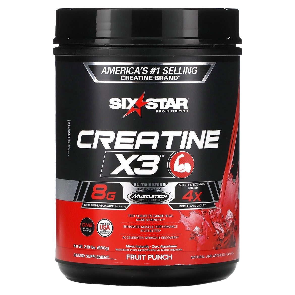 SIXSTAR Creatine X3 Fruit Punch 2.18 lbs (990 g) Exp 25 Aug 2024 - NutriFirst Pte Ltd