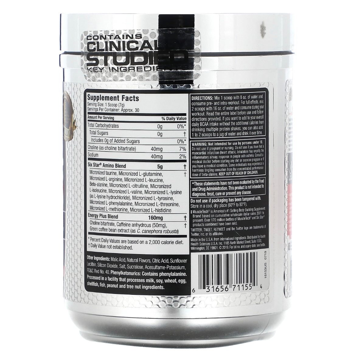 SIXSTAR Elite Series Aminos + Energy Fruit Punch 7.29 oz (207 g) Exp 22 Jun 2025 - NutriFirst Pte Ltd