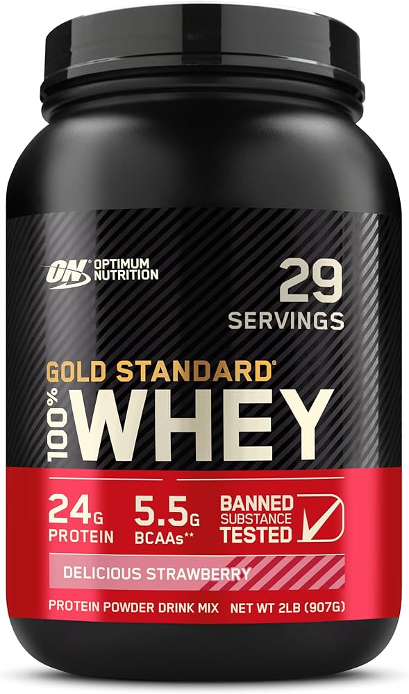 Optimum Nutrition 100% Whey Protein Gold Standard (2 Lb) Delicious Strawberry Exp Nov 2025