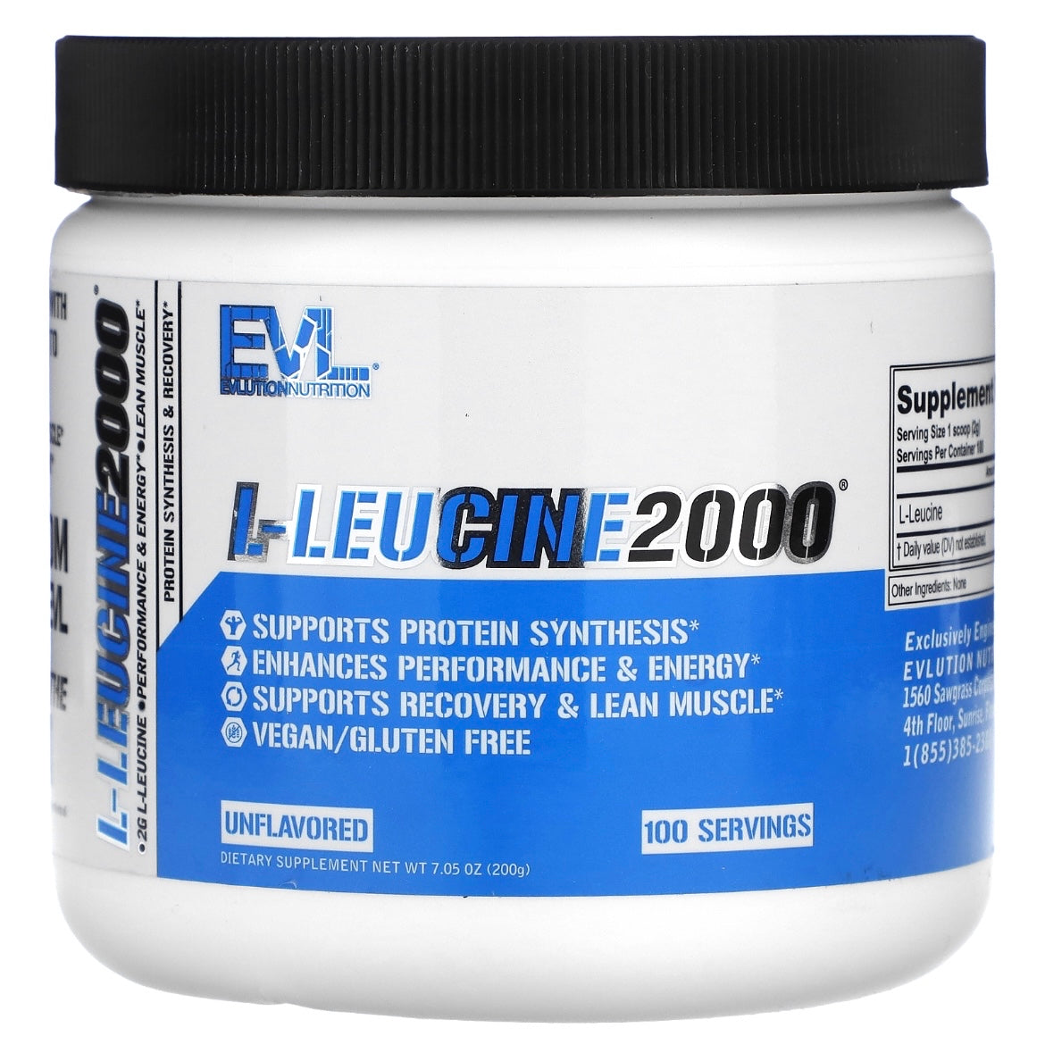 EVLution Nutrition L-Leucine2000 Unflavored 7.05 oz (200 g) Exp Feb 2025 - NutriFirst Pte Ltd