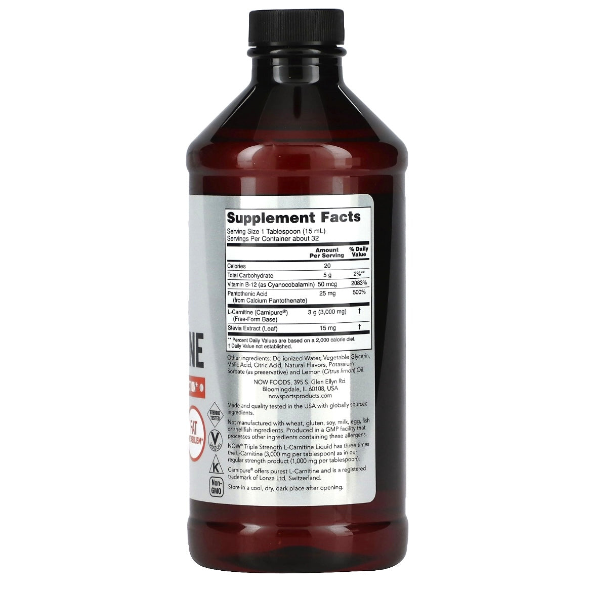 NOW Foods Sports Triple Strength L-Carnitine Liquid Citrus 3,000 mg 16 fl oz (473 ml) Exp Sep 2025 - NutriFirst Pte Ltd