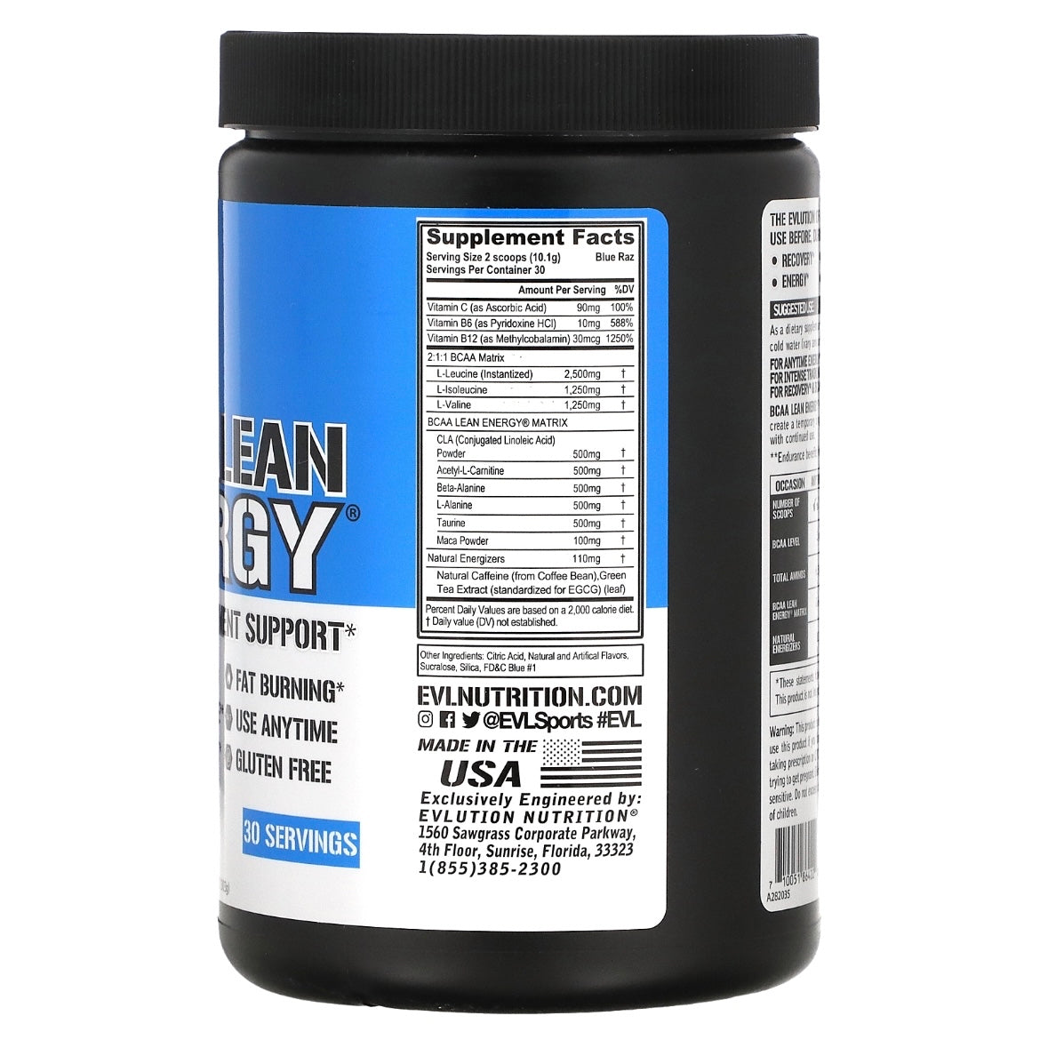 EVLution Nutrition BCAA LEAN ENERGY (270g) Blue Raz EXP Sep 2024 - NutriFirst Pte Ltd