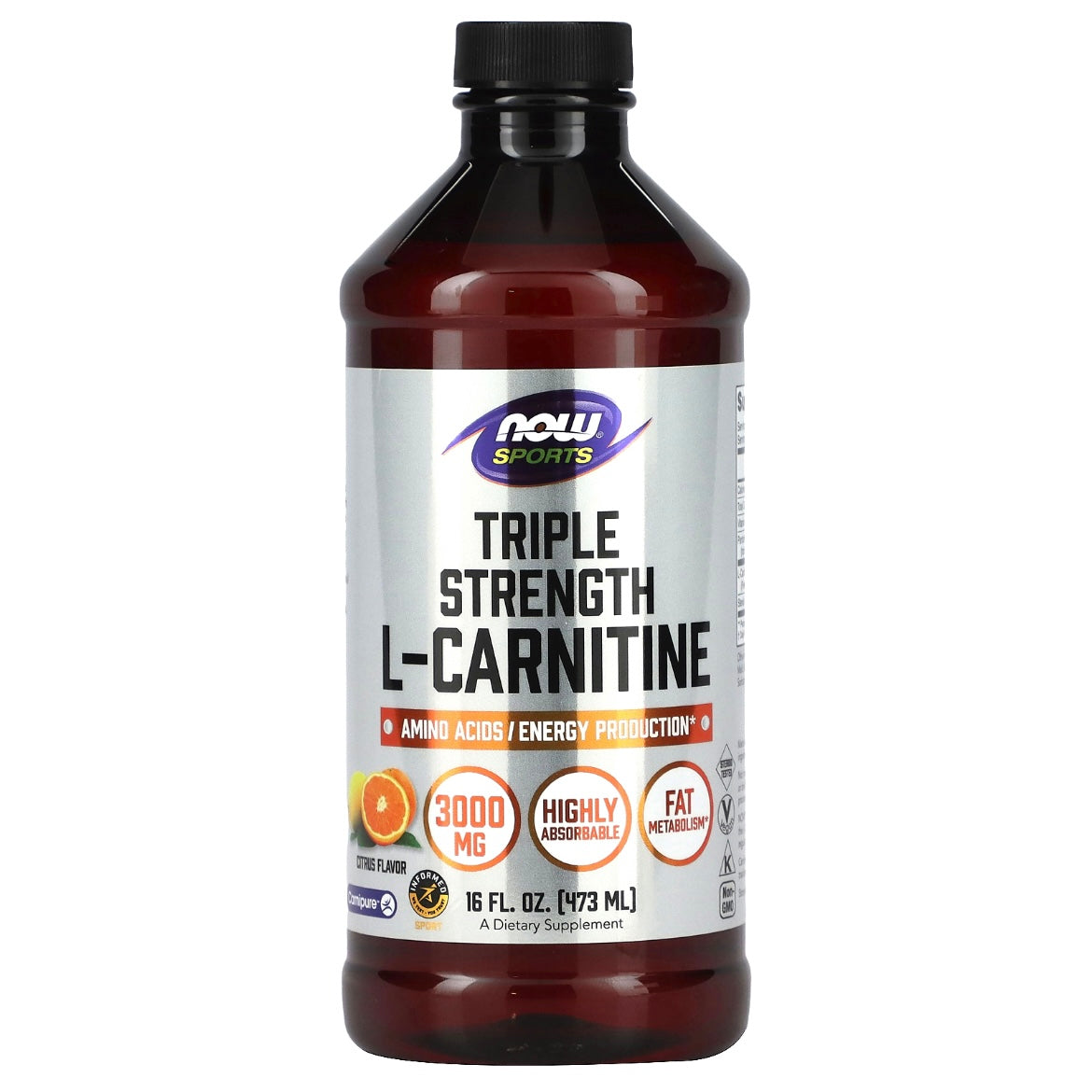 NOW Foods, Sports, Liquid L-Carnitine, Citrus, 1,000 mg, 16 fl oz (473 ml) Exp Oct 2024 - NutriFirst Pte Ltd