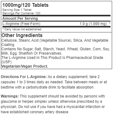 NOW L-Arginine 1000mg (120 Tablets) - NutriFirst Pte Ltd