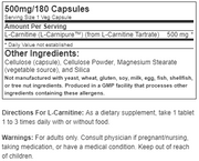 NOW L-Carnitine 500mg (180 Vcaps) - NutriFirst Pte Ltd