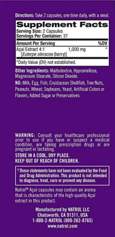 Natrol AcaiBerry 1000mg (75 VCaps) - NutriFirst Pte Ltd