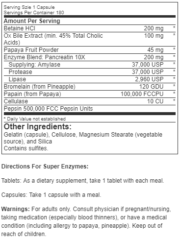 NOW Super Enzymes (180 Capsules) - NutriFirst Pte Ltd